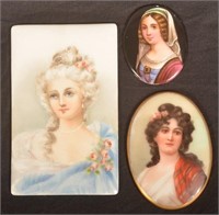 3 Victorian Miniature Portraits on Porcelain
