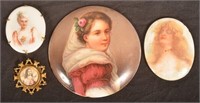 Victorian Oval Pin Back Portraits on Porcelain