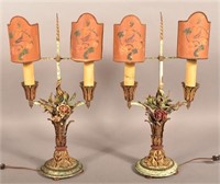 Pair of Vintage Painted Metal Mantle Lamps