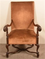 Carved and Molded Mahogany Period Style Arm Chair
