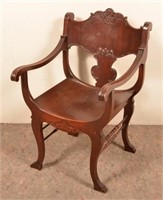 Mahogany Slat Back Arm Chair with Bentwood Seat