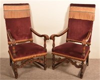 Pair of Carved Mahogany Period Style Arm Chairs