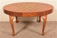 Vintage Fruitwood Elaborate Inlaid Game Table