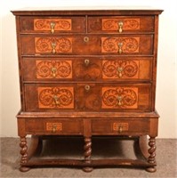 William and Mary Burl Wood Inlaid Chest on Frame