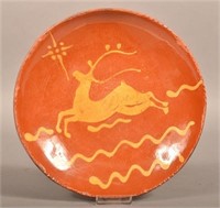 Greg Shooner Redware Stag Slip Decorated Plate.