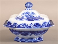 Flow Blue China "Scinde" Covered Vegetable Dish.