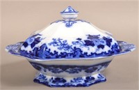 Flow Blue China "Scinde" Covered Vegetable Dish.