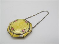 VINTAGE COMPACT ON CHAIN REVERSE PAINTED FLOWERS
