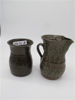 TWO SHELBY WEST POTTERY PIECES PITCHER & VASE