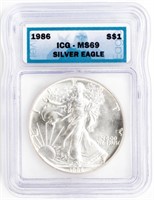 Coin 1986 Silver Eagle ICG MS69