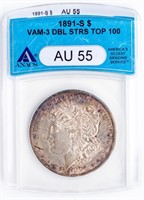 Coin 1891-S  Morgan Silver Dollar ANACS AU55