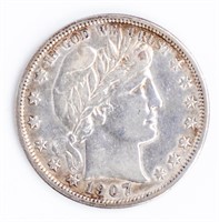 Coin 1907-S Barber Half Dollar Extra Fine+