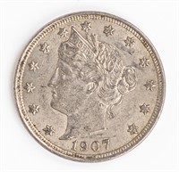 Coin 1907 Liberty Nickel in Gem Brilliant Unc.