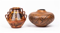 2 Native American Style Pottery Pots Signed