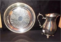 SILVERPLATE WATER PITCHER AND TRAY