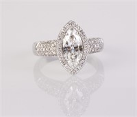 14K WG Marquis Shaped Diamond Ring, 2CT++