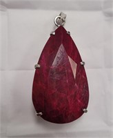 Large Pear Cut Ruby Necklace Pendant SJC