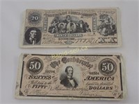 Confederate 1861 $20 & 1864 $50