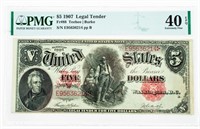 Coin 1907 $5 United States Note PMG 40 XF