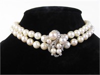 Vintage Pearl and 14K, Diamond Necklace