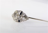 Vintage Platinum, 18K Diamond, Sapphire Stick Pin