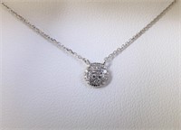 14K White Gold Mini Pave Diamond Disc Necklace