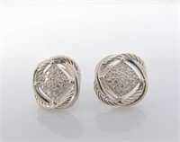 Pair of David Yurman Crossover Diamond Earrings