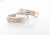 14K White/Yellow Gold Diamond J Hoop Earrings