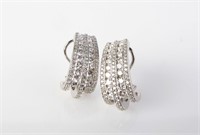 14K White Gold Diamond J Hoop Earrings