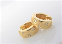 Pair 14K YG Brushed Gold Diamond Huggie Earrings