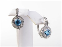 14K WG Blue Topaz and Diamond Earrings