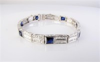 Platinum Diamond and Chatham Sapphire Bracelet