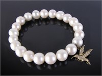 Sydney Evan Pearl Stretch Bracelet, Diamond Charm