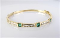 14K Yellow Gold Emerald and Diamond Bangle