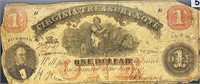 1862 $1 Virginia Treasury Bill NICELY CIRCULATED
