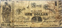 1866 $1 Carolina Confederate Bill NICELY CIRC