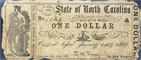 1866 $1 N. Carolina Confederate Bill NICELY CIRC