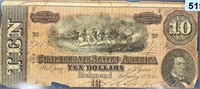 1864 $10 Richmond Confederate Bill LIGHT CIRC