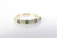 14K Yellow Gold Emerald and Diamond Band Ring