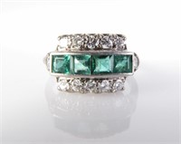 Vintage 20K WG Emerald, Diamond Ring