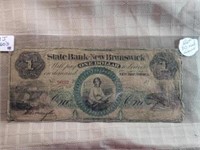1860s $1 State Bank of New Burnswick NJ Good