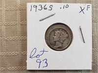 1936S Mercury Dime XF