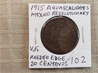 1915 Aquacalientes Mexico Revolutionary 20Centavos