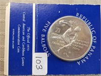 1970 Panama 5 Balboas 0.925 Silver BU 1.0617 oz Sl