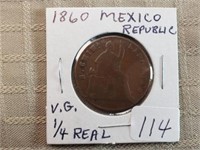 1860 Mexico Republic 1/4 Real VG