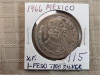 1966 Mexico One Peso XF Silver