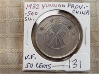 1932 Yunnan Providence Chine 50 Cents 0.500 Silver
