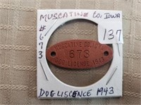 1943 Dog License $673 Muscatine Co Iowa