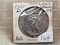 1918D Walking Liberty Half Dollar AU