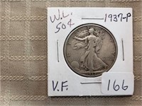 1937P Walking Liberty Half Dollar VF